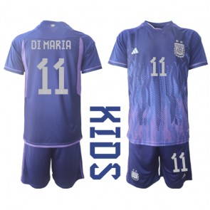 Argentina Angel Di Maria #11 Replika Babytøj Udebanesæt Børn VM 2022 Kortærmet (+ Korte bukser)